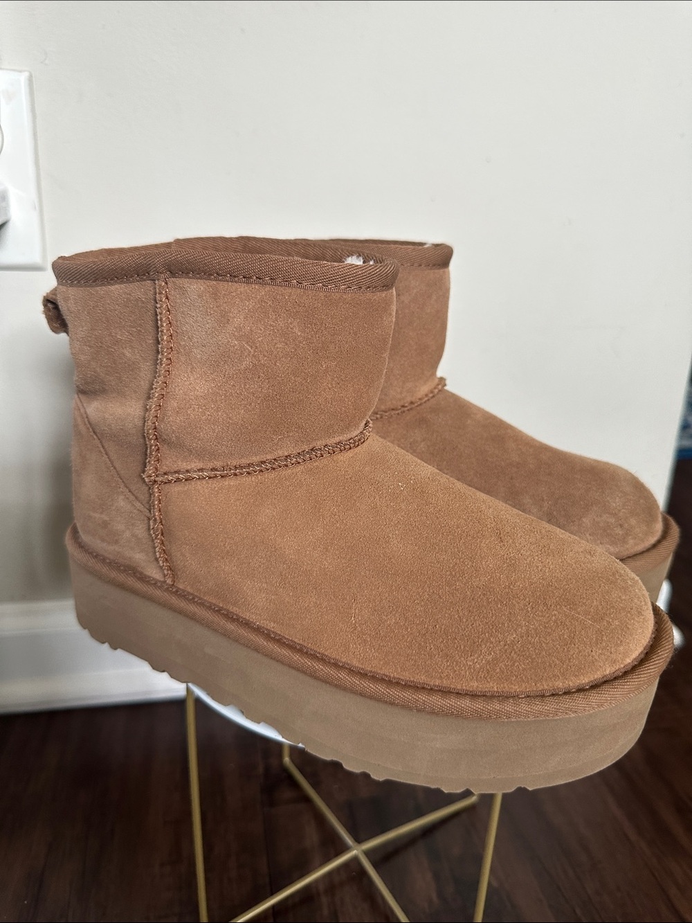 UGG Tan Suede Short Platform Booties